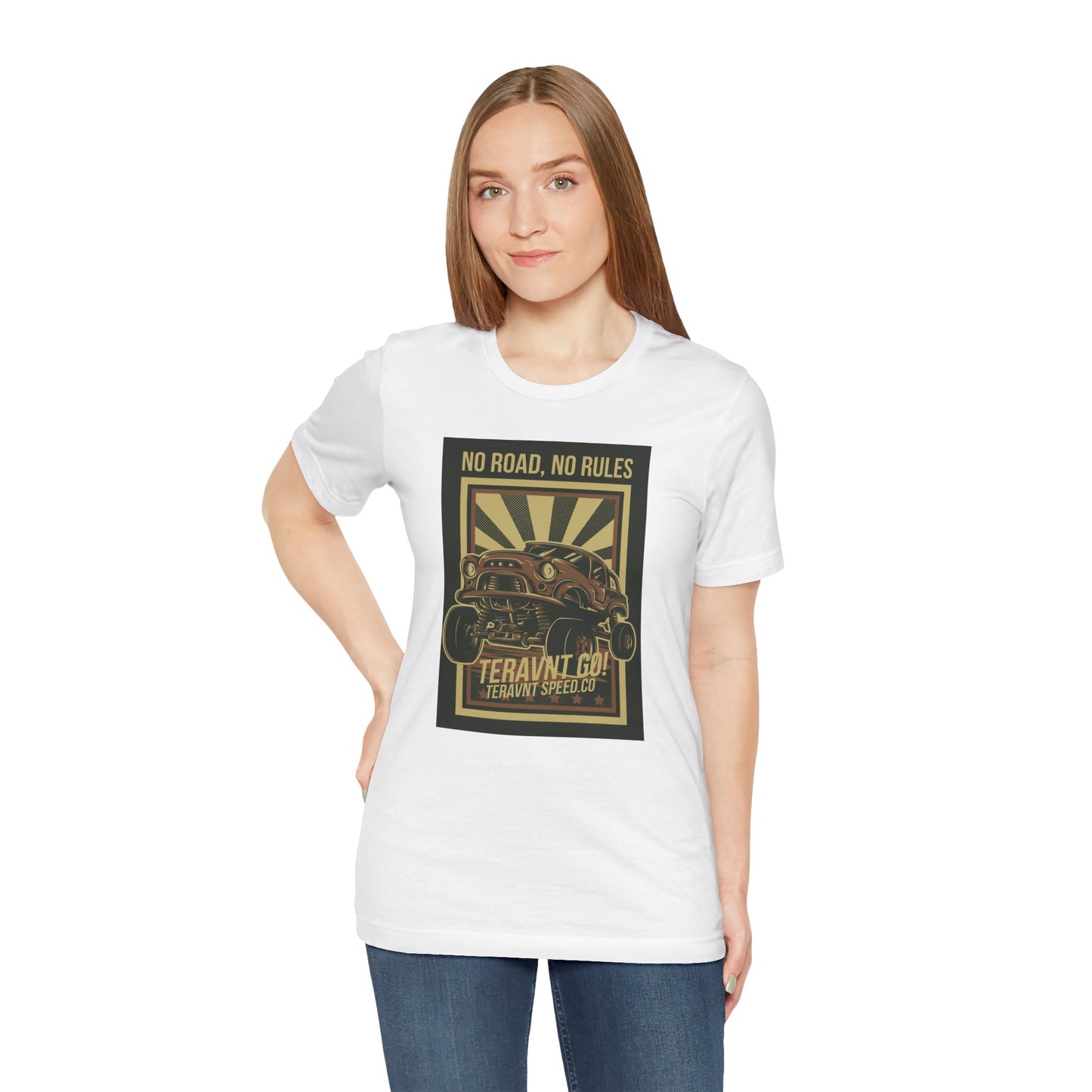 Copy of Off-Road Garage. White W/Teal T-Shirt by Teravnt.
