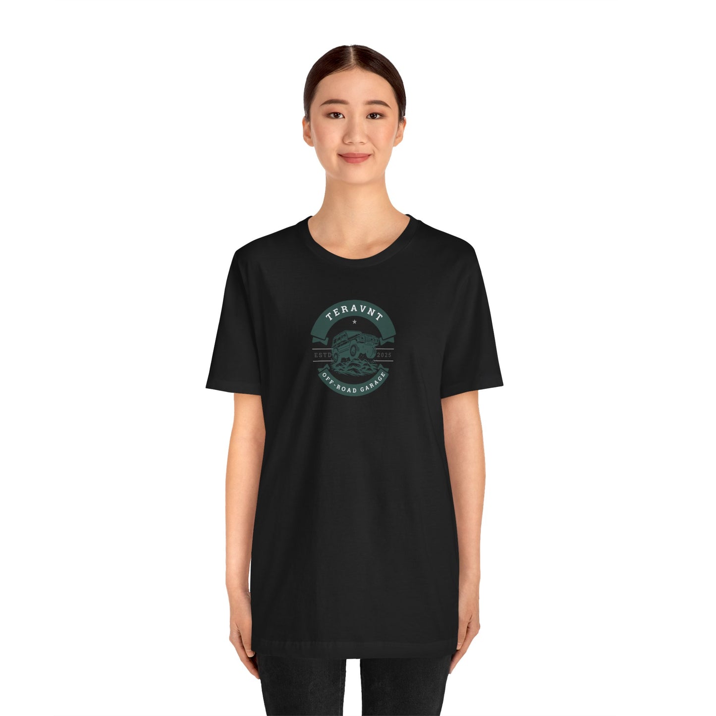Off-Road Garage. Black W/Teal T-Shirt by Teravnt.