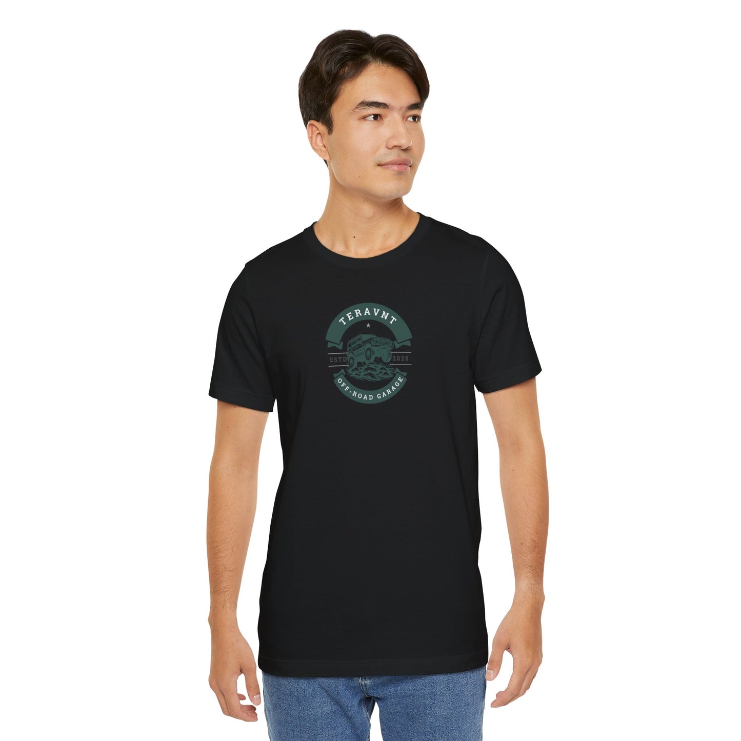 Off-Road Garage. Black W/Teal T-Shirt by Teravnt.