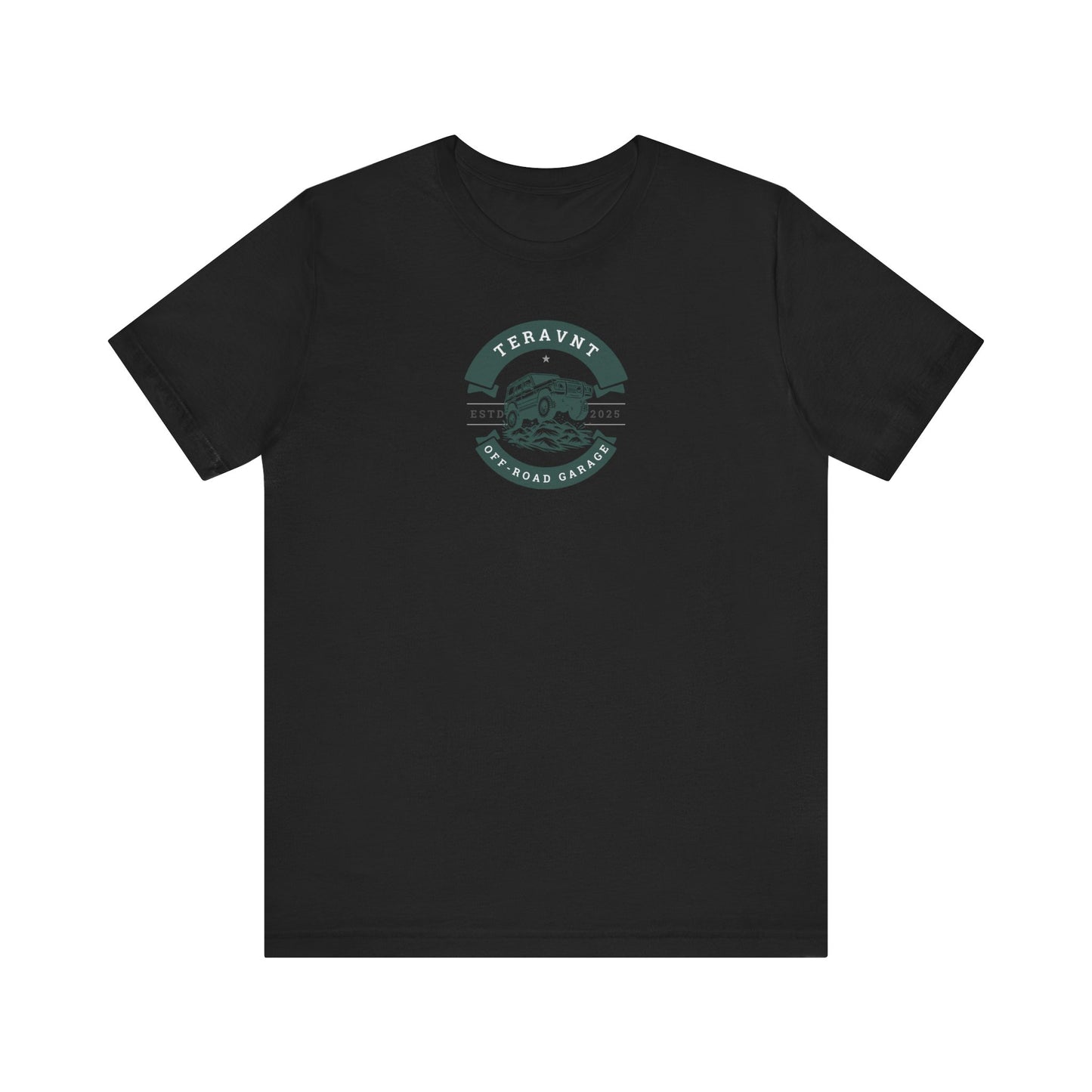 Off-Road Garage. Black W/Teal T-Shirt by Teravnt.