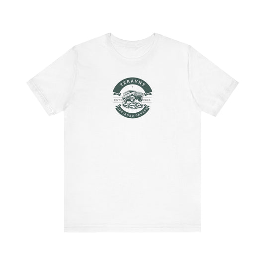Off-Road Garage. White W/Teal T-Shirt by Teravnt.