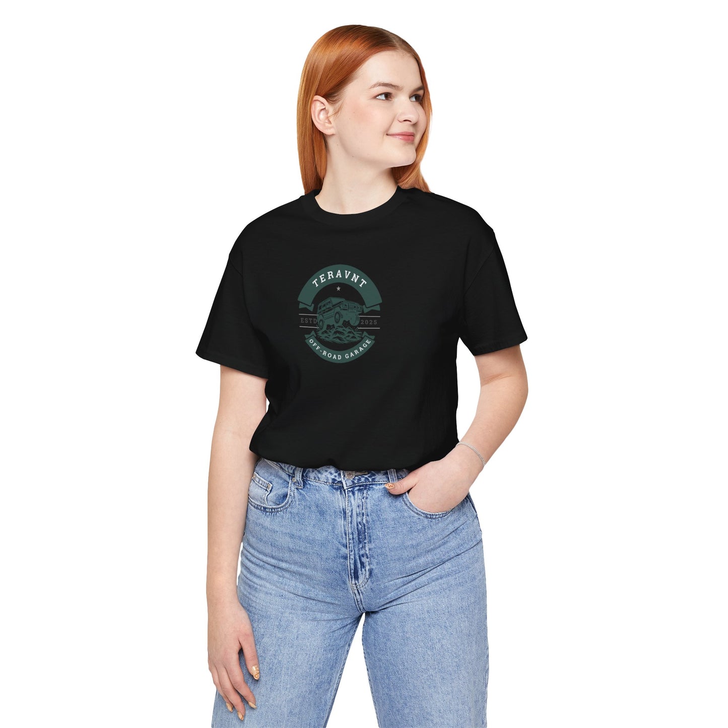 Off-Road Garage. Black W/Teal T-Shirt by Teravnt.