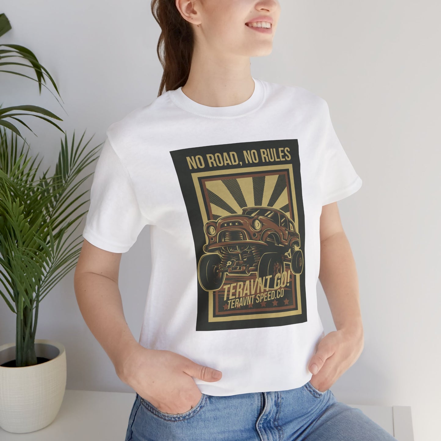 Copy of Off-Road Garage. White W/Teal T-Shirt by Teravnt.