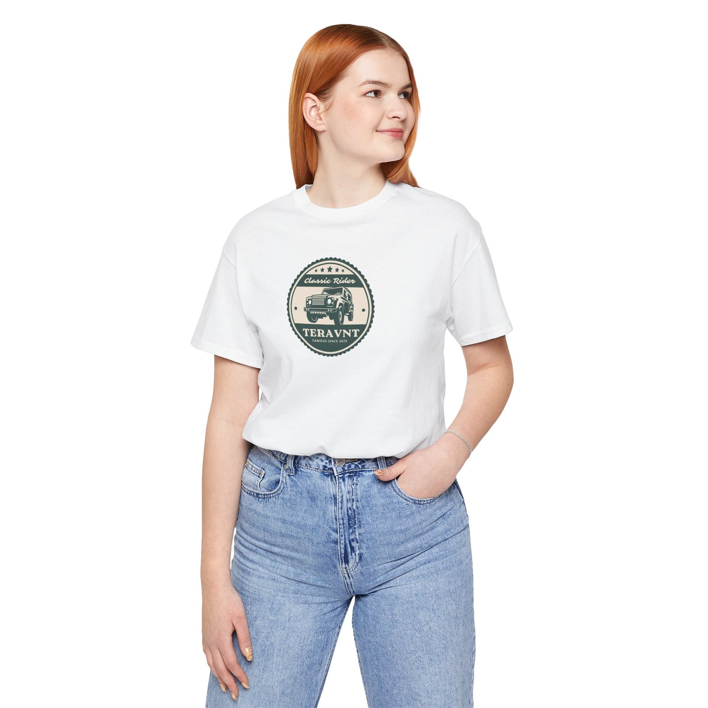 Classic Rider.  White W/Teal T-Shirt by Teravnt.