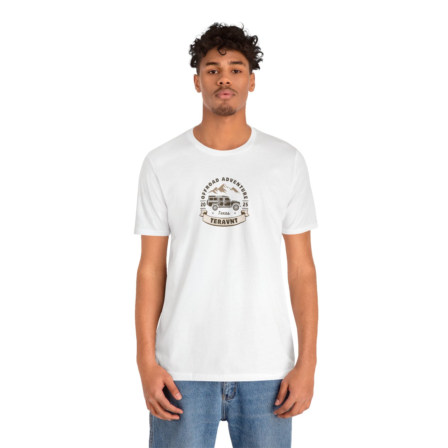 Adventure.  White W/Tan T-Shirt by Teravnt.