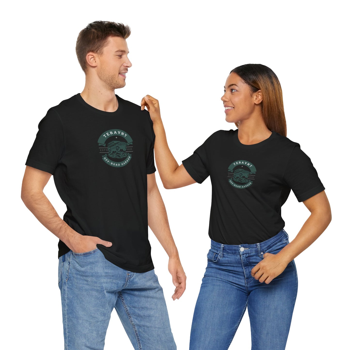 Off-Road Garage. Black W/Teal T-Shirt by Teravnt.